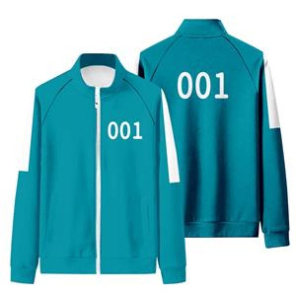 Korea Squid Game Costume Halloween Jacket Outfit Blue Tracksuit Jacket- M(001)